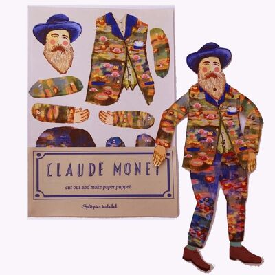 Claude Monet schneidet und fertigt eine Künstlerpuppe, eine lustige Aktivität und ein Geschenk
