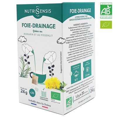 NUTRISENSIS - Infusion foie drainage bio grâce au romarin et au pissenlit - 20 sachets