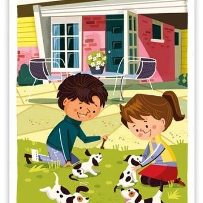 Kids playing with puppies (SKU: 0670)