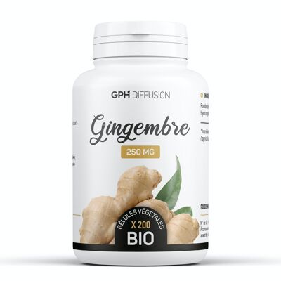 Organic ginger - 250 mg - 200 vegetable capsules