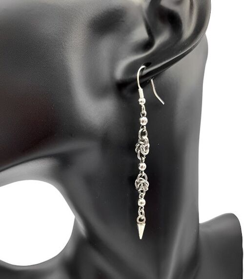 Half Byzantine chain Maille  Dangle Earrings with Tiny Ball and Spike