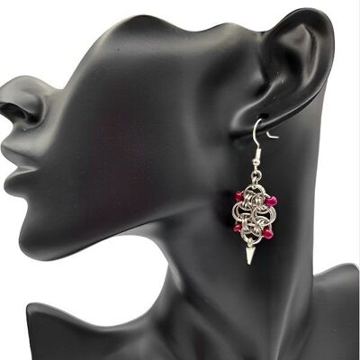 Boucles d'oreilles en maille avec chaîne pendante en tissage et perles Helm