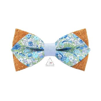 Noeud papillon pointu en liège et tissu Liberty Amelie Blue 2