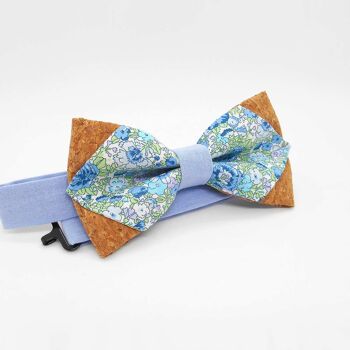 Noeud papillon pointu en liège et tissu Liberty Amelie Blue 3