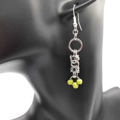 Bright Lime Green Helm Weave Dangle Earrings