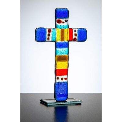 Croix en verre sur pied - Multicolore