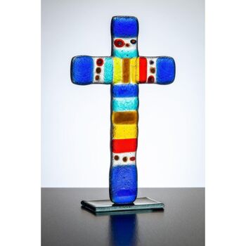 Croix en verre sur pied - Multicolore 1