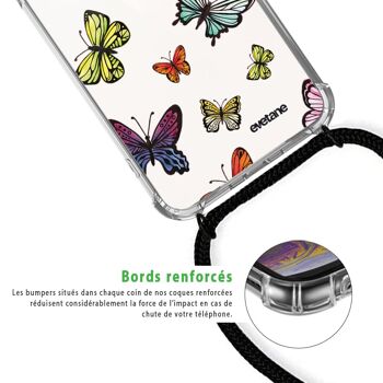 Coque cordon iPhone 12/12 Pro avec cordon noir - Papillons Multicolors 4