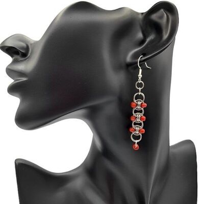 Boucles d'oreilles pendantes en tissage de barre de perles rouges