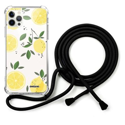 Funda con cordón negro para iPhone 12/12 Pro - Limones