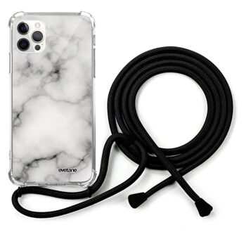 Coque cordon iPhone 12/12 Pro avec cordon noir -  Marbre blanc 1