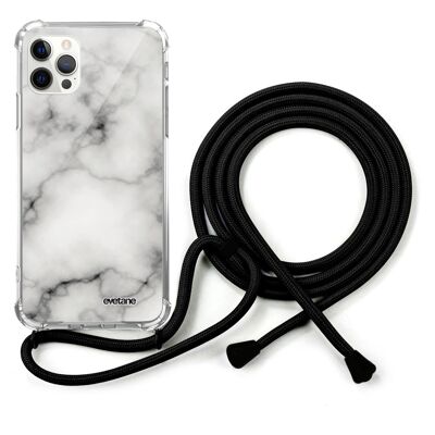 IPhone 12/12 Pro Kabelhülle mit schwarzer Kordel - Weißer Marmor