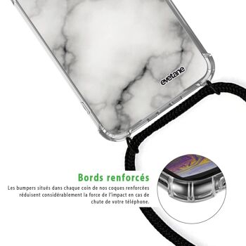 Coque cordon iPhone 12/12 Pro avec cordon noir -  Marbre blanc 4