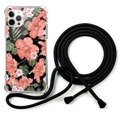 IPhone 12/12 Pro cord case with black cord - Hisbiscus Corail