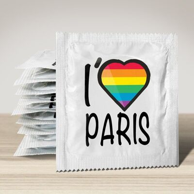 Kondom: Ich liebe Paris (Regenbogenfahne)