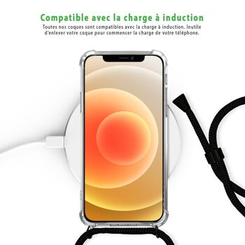 Coque cordon iPhone 12/12 Pro avec cordon noir - Flamant Tropical 6