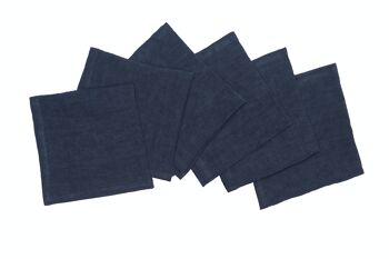 6 serviettes, 100 % lin, délavées, bleu profond 1