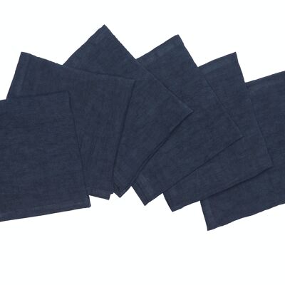6 serviettes, 100 % lin, délavées, bleu profond