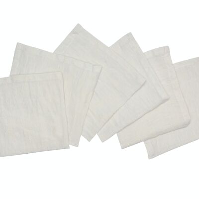 6 Napkins, 100% Linen, Stonewashed, Pearl