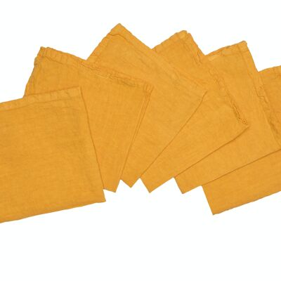 6 Napkins, 100% Linen, Stonewashed, Ocher