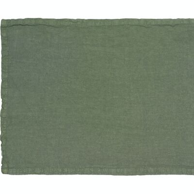 Manteles individuales 100 % lino, lavado a la piedra, verde oliva