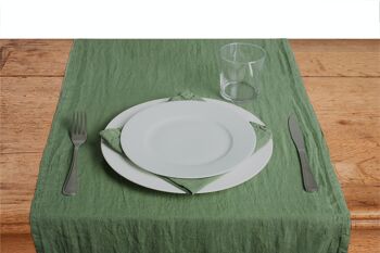 Chemin de table, 100 % lin, délavé, vert olive 2