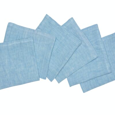 6 serviettes, 100 % lin, délavées, Blue Horizon