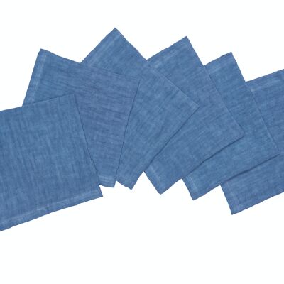 6 serviettes, 100 % lin, délavées, Bluette