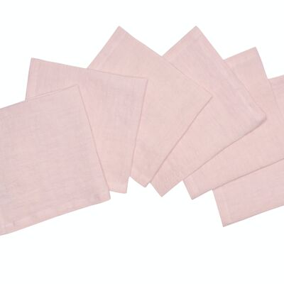 6 serviettes, 100 % lin, délavées, rose pâle