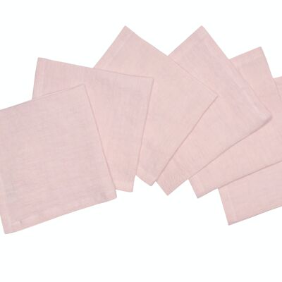 6 servilletas, 100 % lino, lavado a la piedra, rosa claro