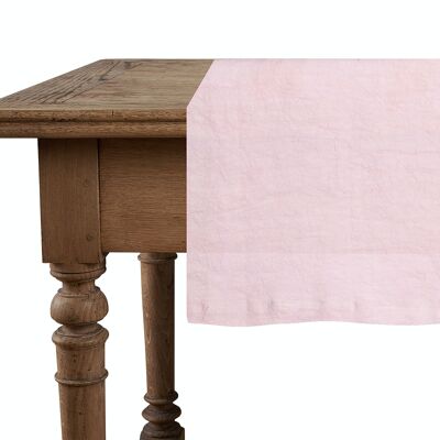 Chemin de table, 100 % lin, délavé, rose pâle