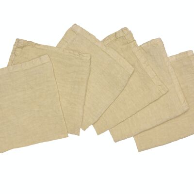 6 Napkins, 100% Linen, Stonewashed, Sand