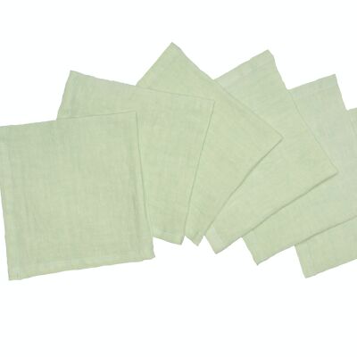 6 serviettes, 100 % lin, délavées, vert clair