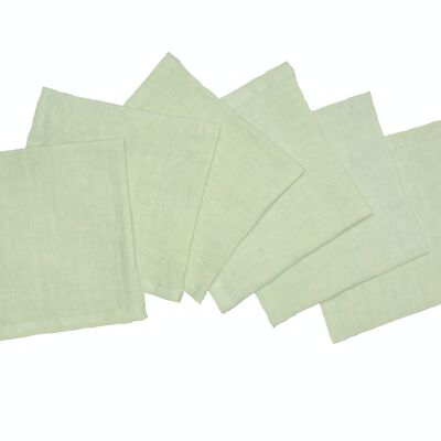 6 serviettes, 100 % lin, délavées, vert clair