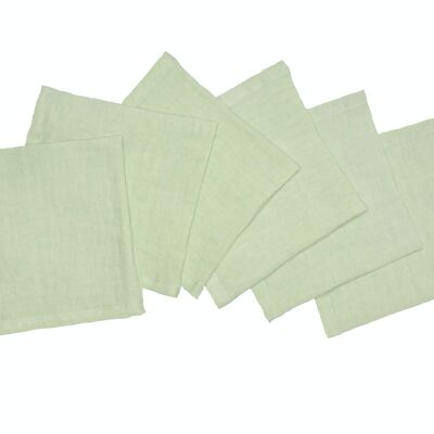 6 Napkins, 100% Linen, Stonewashed, Light Green