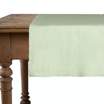 Chemin de table, 100 % lin, délavé, vert clair