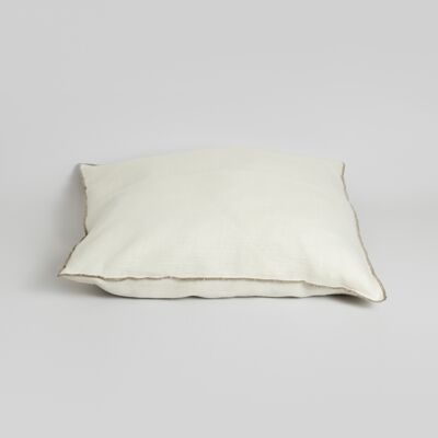 Fodera per cuscino in lino bianco con bordo a contrasto