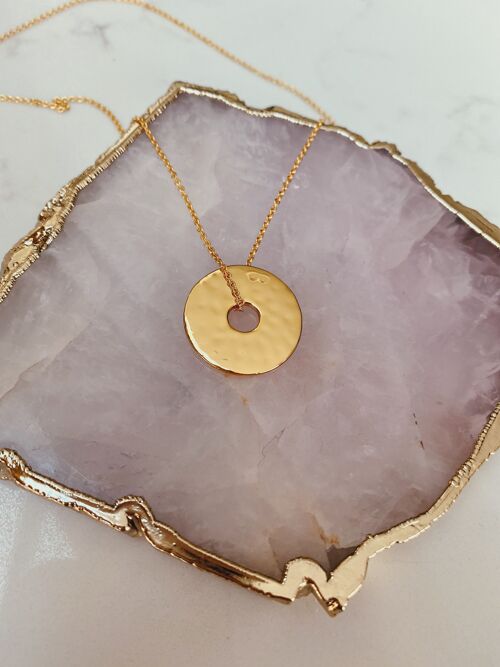 Gold Hammered Spinner Necklace (18k Gold Plated)