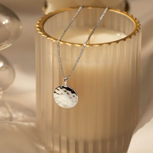 Silver Plated Hammered Disc Necklace