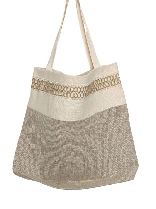 Hemp 2 tone tote bag with pocket.