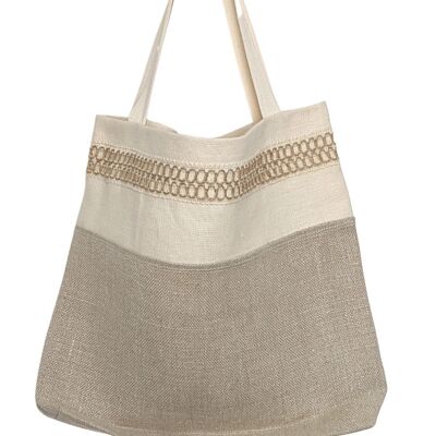 Borsa tote in canapa bicolore con tasca.