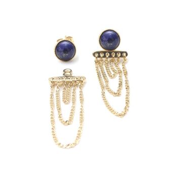 Boucles d'oreilles Ariane pendants chaines - Lapis Lazuli 1