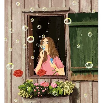 Girl blowing soap bubbles (SKU: 1971)