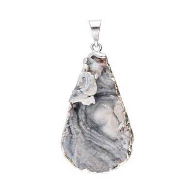 Rough Crystallized Chalcedony Pendant Silver Plated