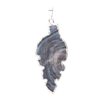 Leaf Shaped Chalcedony Pendant - Silver Plated