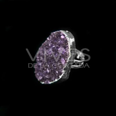 Versilberter Amethyst Drusa Ring