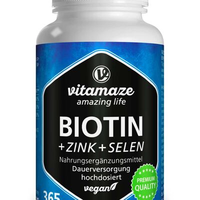 Biotin hochdosiert + Zink + Selen, 365 vegane Tabletten