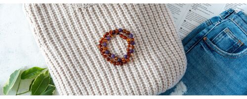 Baroque baltic amber & amethyst baby teething bracelet 8