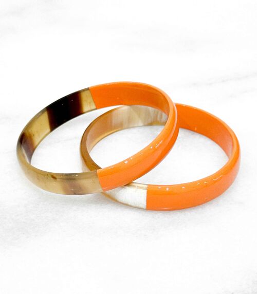 Bracelet coloré en corne véritable - 1,2 cm - Orange