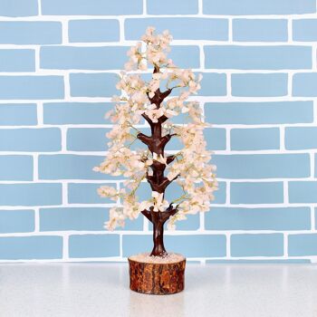 Arbre en cristal de quartz rose - 500 perles et base en bois 2